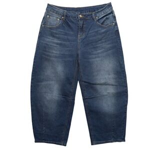 Sidefeel Barrel Leg Jeans Women 12 Blue Medium Wash High Waist Cropped Balloon